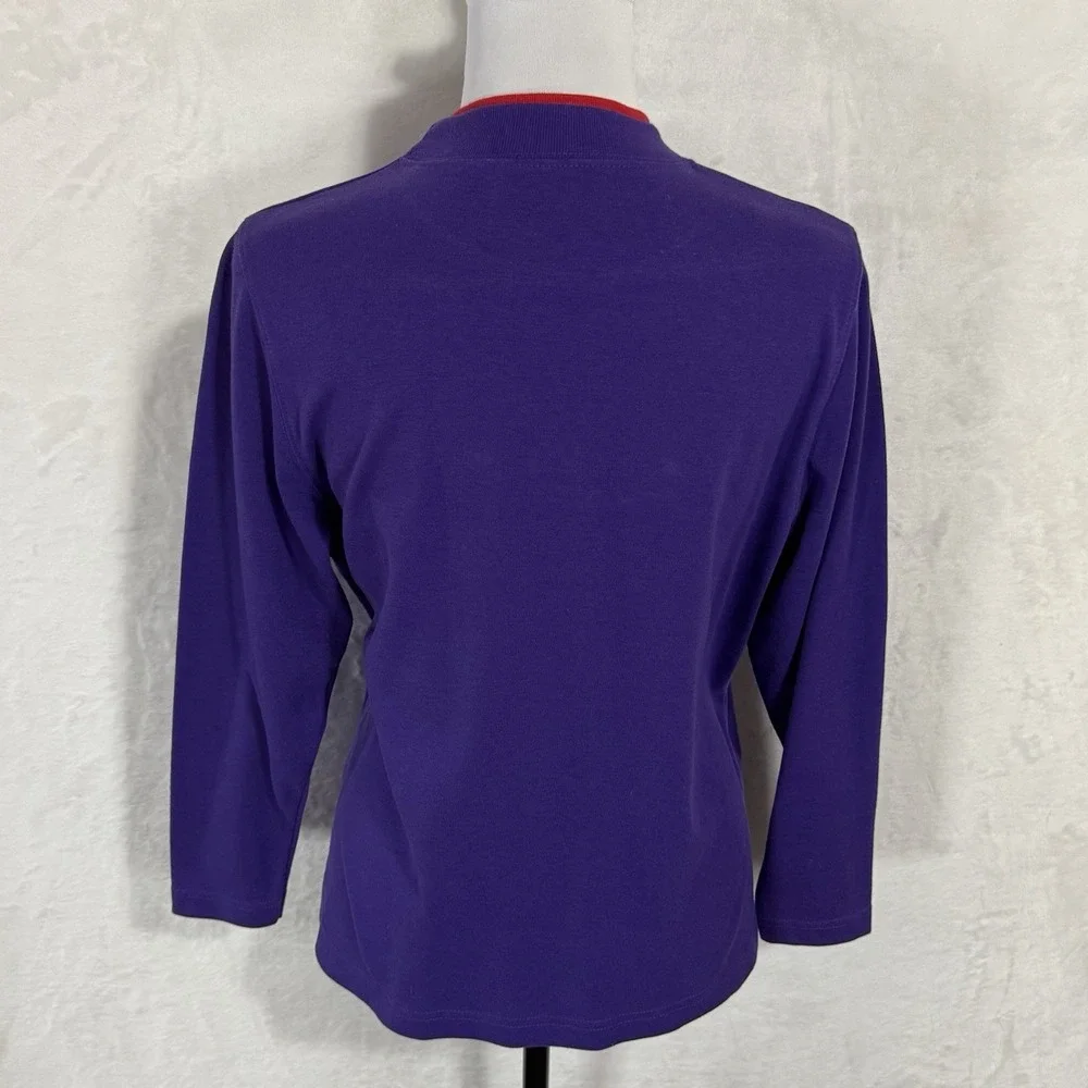 Vintage Cat Lady Mock Neck Sweatshirt Top Size M Crop Purple Red Hat Society 90s - Picture 3 of 13